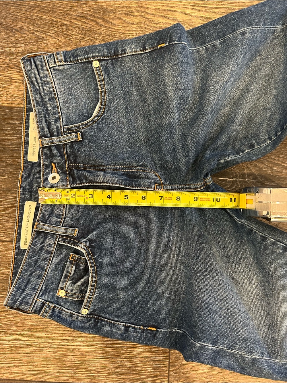 Pilcro Blue Denim Ankle Jeans with White Floral Embroidery, High Rise Flare, 27 - Picture 5 of 11